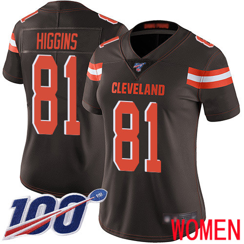 Cleveland Browns Rashard Higgins Women Brown Limited Jersey 81 NFL Football Home 100th Season Vapor Untouchable